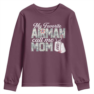 Proud Air Force Family Youth Sweatshirt My Favorite Airman Calls Me Mom TS10 Maroon Print Your Wear