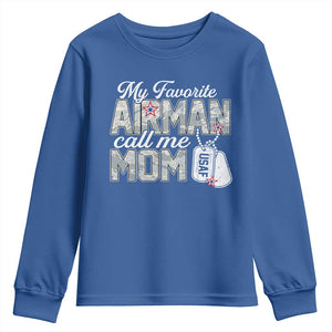Proud Air Force Family Youth Sweatshirt My Favorite Airman Calls Me Mom TS10 Royal Blue Print Your Wear