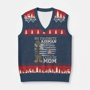 Proud Air Force Mom V-Neck Knit Sweater Vest My Favorite Airman Military Family Camo US Flag TS10 Navy Red Print Your Wear