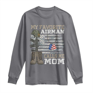 Proud Air Force Mom Long Sleeve Shirt My Favorite Airman Military Family Camo US Flag TS10 Charcoal Print Your Wear