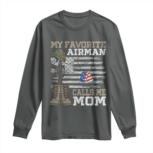 Proud Air Force Mom Long Sleeve Shirt My Favorite Airman Military Family Camo US Flag TS10 Dark Heather Print Your Wear