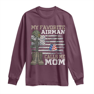 Proud Air Force Mom Long Sleeve Shirt My Favorite Airman Military Family Camo US Flag TS10 Maroon Print Your Wear