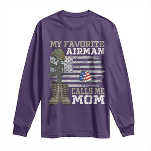 Proud Air Force Mom Long Sleeve Shirt My Favorite Airman Military Family Camo US Flag TS10 Purple Print Your Wear