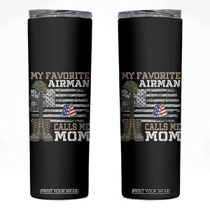 Proud Air Force Mom Skinny Tumbler My Favorite Airman Military Family Camo US Flag TS10 Black Print Your Wear