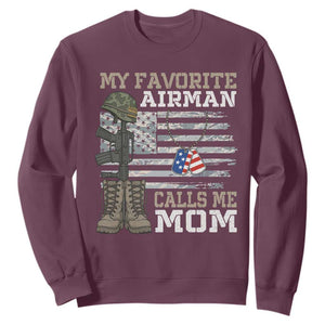Proud Air Force Mom Sweatshirt My Favorite Airman Military Family Camo US Flag TS10 Maroon Print Your Wear