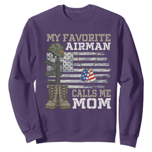 Proud Air Force Mom Sweatshirt My Favorite Airman Military Family Camo US Flag TS10 Purple Print Your Wear