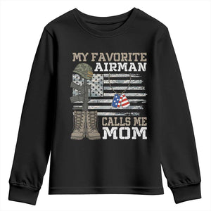 Proud Air Force Mom Youth Sweatshirt My Favorite Airman Military Family Camo US Flag TS10 Black Print Your Wear