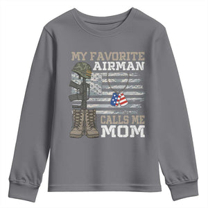 Proud Air Force Mom Youth Sweatshirt My Favorite Airman Military Family Camo US Flag TS10 Charcoal Print Your Wear