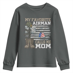 Proud Air Force Mom Youth Sweatshirt My Favorite Airman Military Family Camo US Flag TS10 Dark Heather Print Your Wear