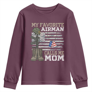 Proud Air Force Mom Youth Sweatshirt My Favorite Airman Military Family Camo US Flag TS10 Maroon Print Your Wear