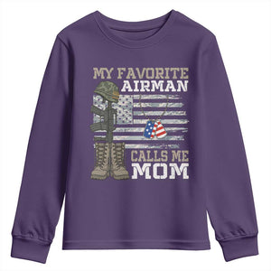 Proud Air Force Mom Youth Sweatshirt My Favorite Airman Military Family Camo US Flag TS10 Purple Print Your Wear