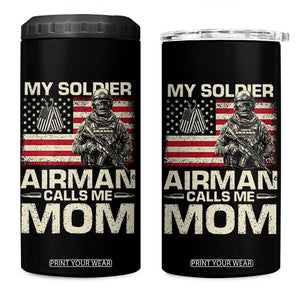 Proud Air Force Mom 4 in 1 Can Cooler Tumbler My Soldier Airman Calls Me Mom US Flag TS10 One Size: 16 oz Black Print Your Wear
