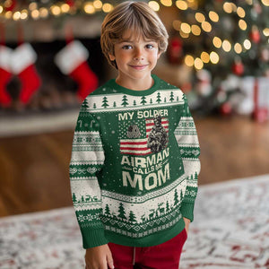 Proud Air Force Mom Ugly Christmas Sweater My Soldier Airman Calls Me Mom US Flag TS10 Forest Green Beige Print Your Wear