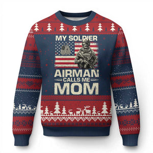 Proud Air Force Mom Ugly Christmas Sweater My Soldier Airman Calls Me Mom US Flag TS10 Navy Red Print Your Wear