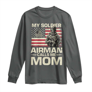 Proud Air Force Mom Long Sleeve Shirt My Soldier Airman Calls Me Mom US Flag TS10 Dark Heather Print Your Wear