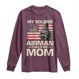 Proud Air Force Mom Long Sleeve Shirt My Soldier Airman Calls Me Mom US Flag TS10 Maroon Print Your Wear