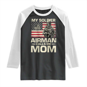 Proud Air Force Mom Raglan Shirt My Soldier Airman Calls Me Mom US Flag TS10 Black White Print Your Wear
