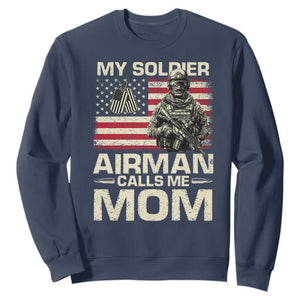 Proud Air Force Mom Sweatshirt My Soldier Airman Calls Me Mom US Flag TS10 Navy Print Your Wear