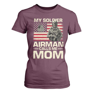 Proud Air Force Mom T Shirt For Women My Soldier Airman Calls Me Mom US Flag TS10 Maroon Print Your Wear