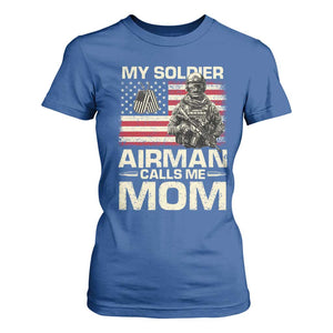 Proud Air Force Mom T Shirt For Women My Soldier Airman Calls Me Mom US Flag TS10 Royal Blue Print Your Wear