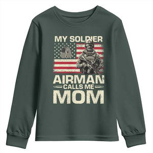 Proud Air Force Mom Youth Sweatshirt My Soldier Airman Calls Me Mom US Flag TS10 Dark Forest Green Print Your Wear