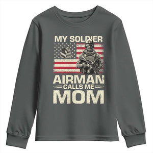 Proud Air Force Mom Youth Sweatshirt My Soldier Airman Calls Me Mom US Flag TS10 Dark Heather Print Your Wear