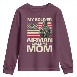 Proud Air Force Mom Youth Sweatshirt My Soldier Airman Calls Me Mom US Flag TS10 Maroon Print Your Wear