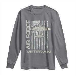 Air Force Veteran Long Sleeve Shirt Vintage Camo USA Flag Veterans TS10 Charcoal Print Your Wear