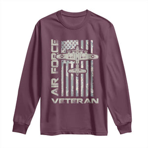 Air Force Veteran Long Sleeve Shirt Vintage Camo USA Flag Veterans TS10 Maroon Print Your Wear