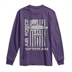 Air Force Veteran Long Sleeve Shirt Vintage Camo USA Flag Veterans TS10 Purple Print Your Wear