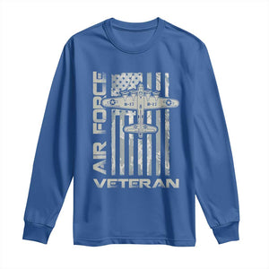 Air Force Veteran Long Sleeve Shirt Vintage Camo USA Flag Veterans TS10 Royal Blue Print Your Wear