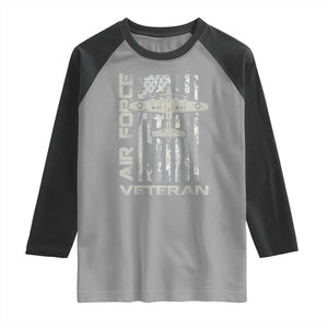 Air Force Veteran Raglan Shirt Vintage Camo USA Flag Veterans TS10 Sport Gray Black Print Your Wear