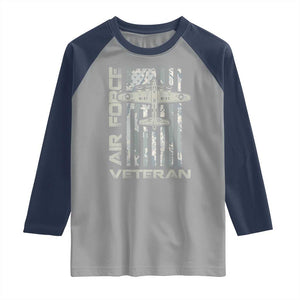 Air Force Veteran Raglan Shirt Vintage Camo USA Flag Veterans TS10 Sport Gray Navy Print Your Wear