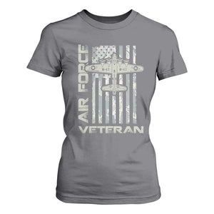 Air Force Veteran T Shirt For Women Vintage Camo USA Flag Veterans TS10 Charcoal Print Your Wear