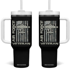 Air Force Veteran Tumbler With Handle Vintage Camo USA Flag Veterans TS10 One Size: 40 oz Black Print Your Wear