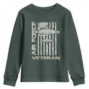 Air Force Veteran Youth Sweatshirt Vintage Camo USA Flag Veterans TS10 Dark Forest Green Print Your Wear