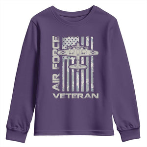 Air Force Veteran Youth Sweatshirt Vintage Camo USA Flag Veterans TS10 Purple Print Your Wear