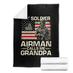 Proud Air Force Grandpa Throw Blanket My Soldier Airman Calls Me Grandpa US Flag TS10 Black Print Your Wear