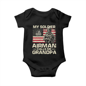 Proud Air Force Grandpa Baby Onesie My Soldier Airman Calls Me Grandpa US Flag TS10 Black Print Your Wear