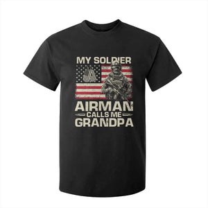 Proud Air Force Grandpa T Shirt For Kid My Soldier Airman Calls Me Grandpa US Flag TS10 Black Print Your Wear