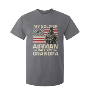Proud Air Force Grandpa T Shirt For Kid My Soldier Airman Calls Me Grandpa US Flag TS10 Charcoal Print Your Wear