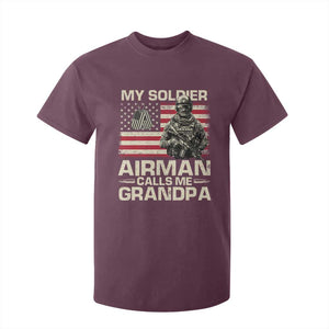 Proud Air Force Grandpa T Shirt For Kid My Soldier Airman Calls Me Grandpa US Flag TS10 Maroon Print Your Wear