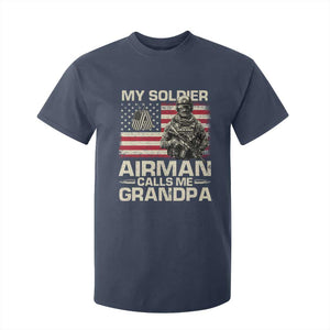 Proud Air Force Grandpa T Shirt For Kid My Soldier Airman Calls Me Grandpa US Flag TS10 Navy Print Your Wear