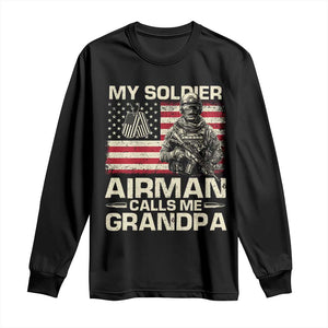 Proud Air Force Grandpa Long Sleeve Shirt My Soldier Airman Calls Me Grandpa US Flag TS10 Black Print Your Wear