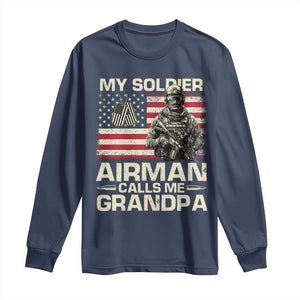 Proud Air Force Grandpa Long Sleeve Shirt My Soldier Airman Calls Me Grandpa US Flag TS10 Navy Print Your Wear