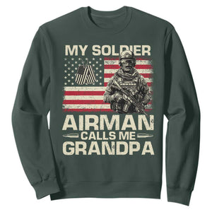 Proud Air Force Grandpa Sweatshirt My Soldier Airman Calls Me Grandpa US Flag TS10 Dark Forest Green Print Your Wear