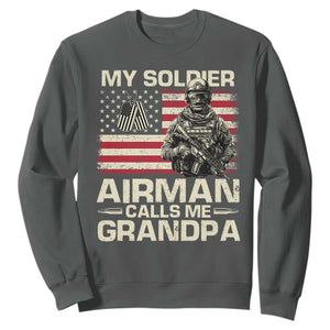 Proud Air Force Grandpa Sweatshirt My Soldier Airman Calls Me Grandpa US Flag TS10 Dark Heather Print Your Wear