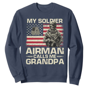 Proud Air Force Grandpa Sweatshirt My Soldier Airman Calls Me Grandpa US Flag TS10 Navy Print Your Wear