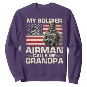 Proud Air Force Grandpa Sweatshirt My Soldier Airman Calls Me Grandpa US Flag TS10 Purple Print Your Wear