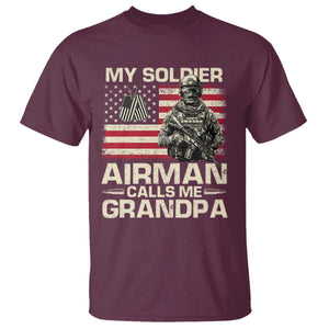 Proud Air Force Grandpa T Shirt My Soldier Airman Calls Me Grandpa US Flag TS10 Maroon Print Your Wear